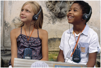 Children Taking Audio Tour Wearing Headphones