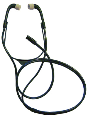 Scan Sound P-101 stethoscope-style pneumatic MRI headphones with a slim, low-profile design for patient stereo audio during MRI examinations.