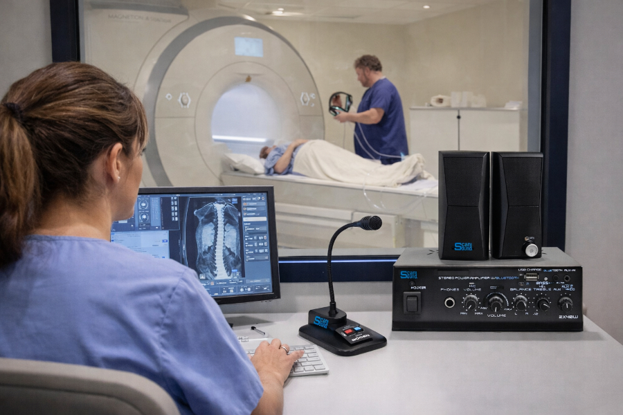 Scan Sound SBK-BT MRI Stereo Builder's Kit with Bluetooth, designed for adding music and patient audio to an MRI suite using existing audio equipment.